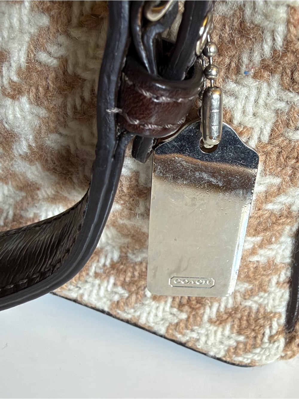 Coach Brown Suede & Houndstooth Shoulder Bag with Silver Hardware - Picture 4 of 11